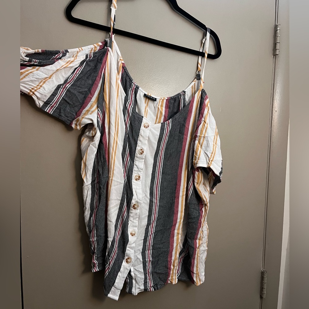 Torrid Cold Shoulder Linen Striped shirt